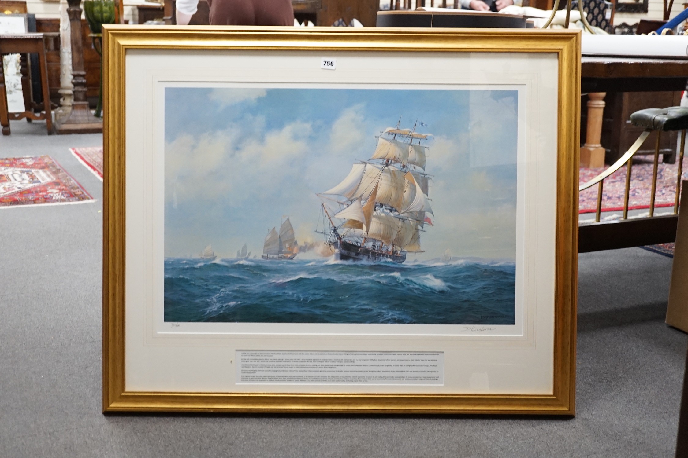 David Brackman (1932-2008), limited edition print, 'Lord Yarborough's yacht, Falcon', signed in pencil, 30/850, visible sheet 54 x 79cm